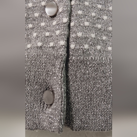 Ann Taylor Silver Metallic Honeycomb Knit Cardigan Long Sleeve Sweater Size S - Picture 4 of 10